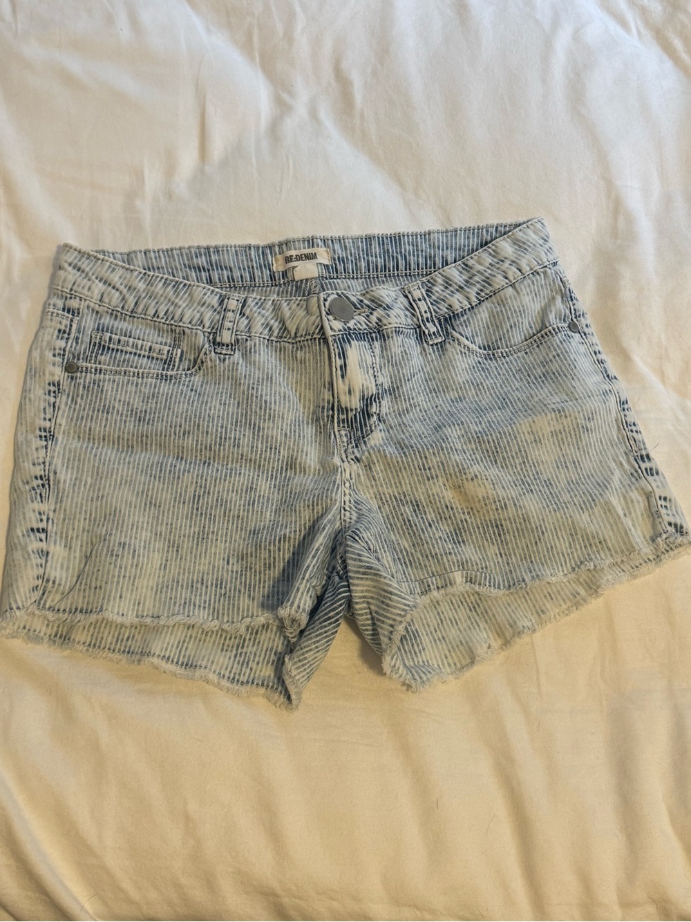 Striped Light Blue Denim Jean Shorts - Women's Low-Rise Summer Style
